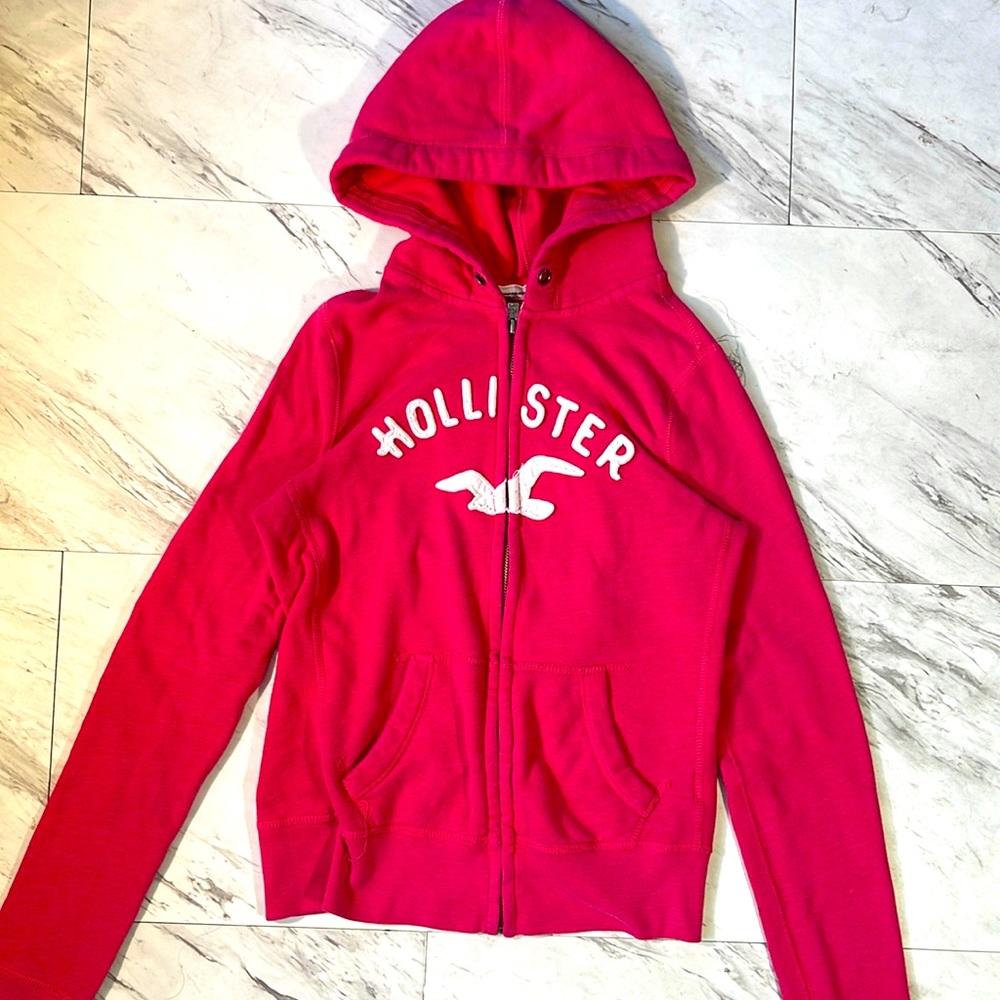 Women M pink hollister zip up hoodie jacket